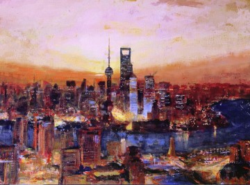 sunrise in Shanghai China scenery Oil Paintings